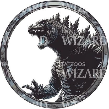 Roaring Illustrative Godzilla Tattoo Design