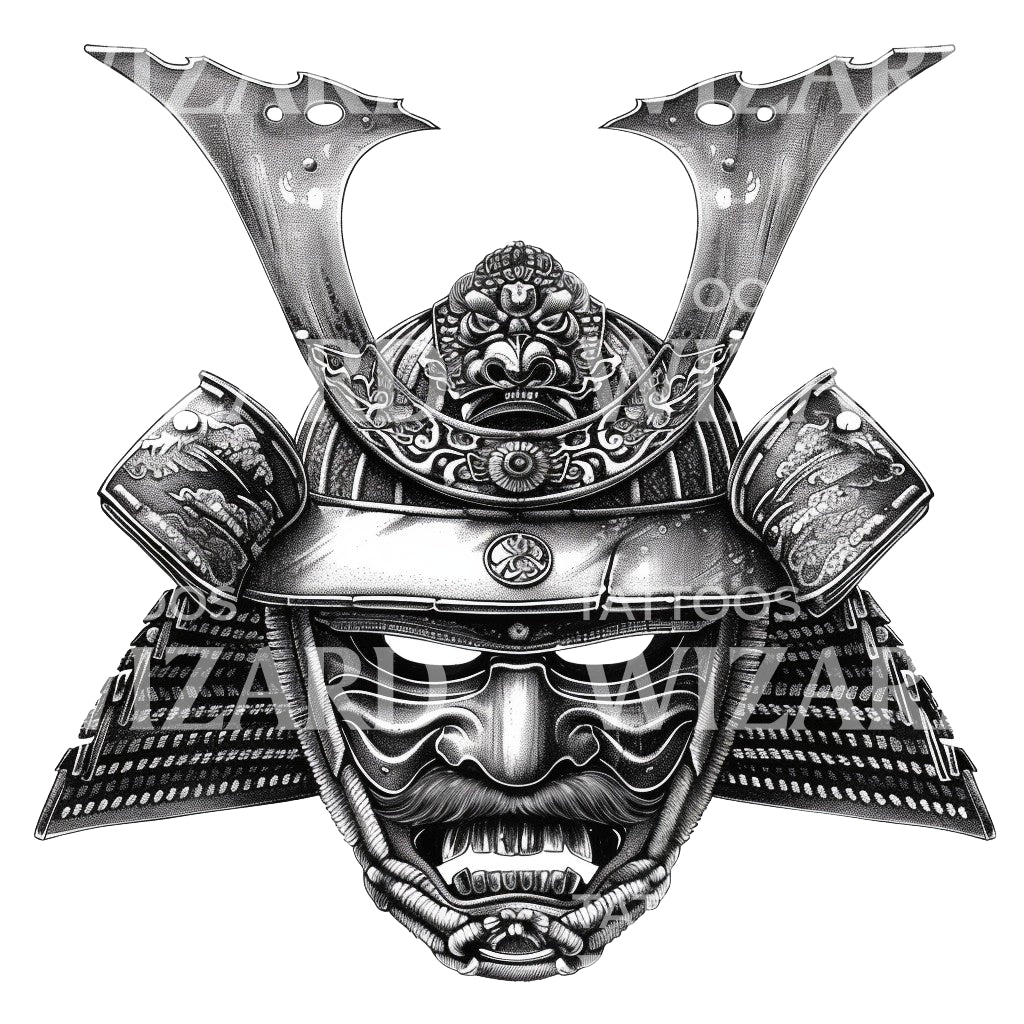 Roaring Samurai Helmet Tattoo Design
