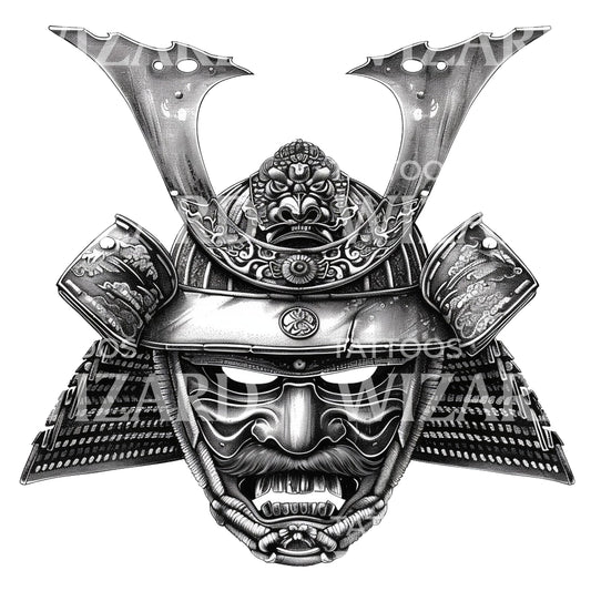 Roaring Samurai Helmet Tattoo Design