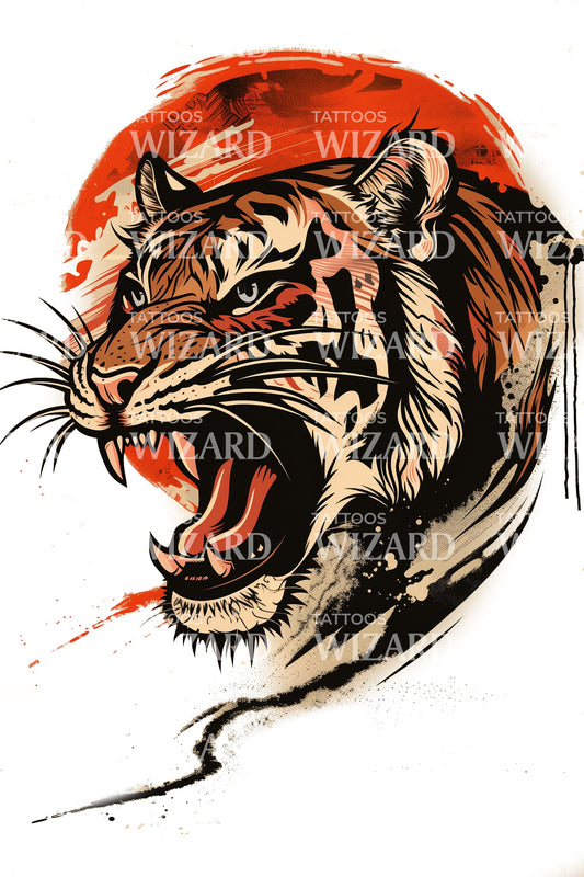 Roaring Tiger Old School Tattoo Design