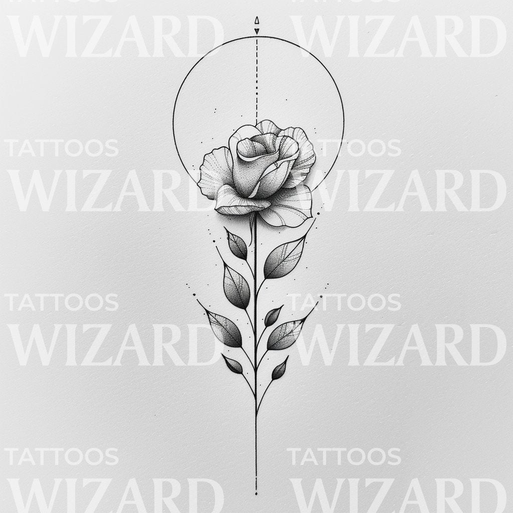 Rose with Geometric Lines Tattoo Design