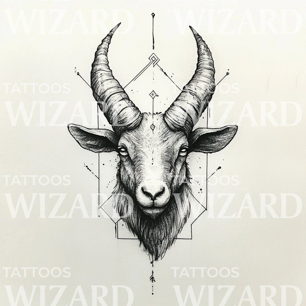 Sacred Goat Symbol with Geometry Tattoo Design