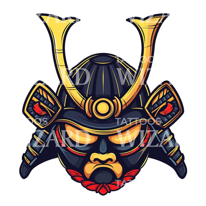 Samurai Helmet Illustrative Vector Tattoo Design