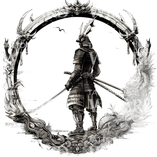 Samurai Inside Ornate Frame Tattoo Design