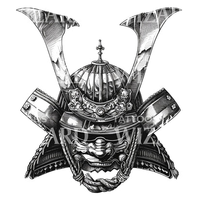 Samurai Warrior Helmet Tattoo Design