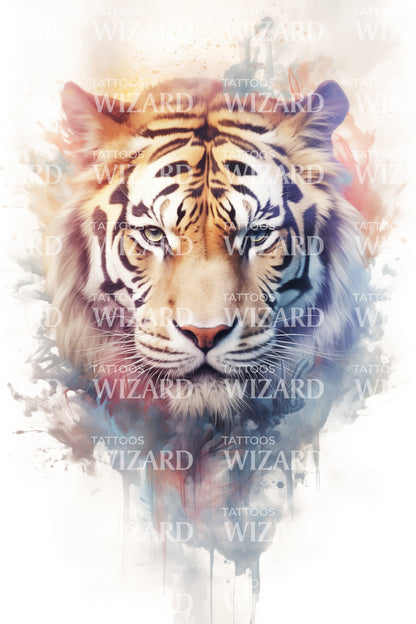 Spiritual Tiger in Watercolor Style Tattoo Design