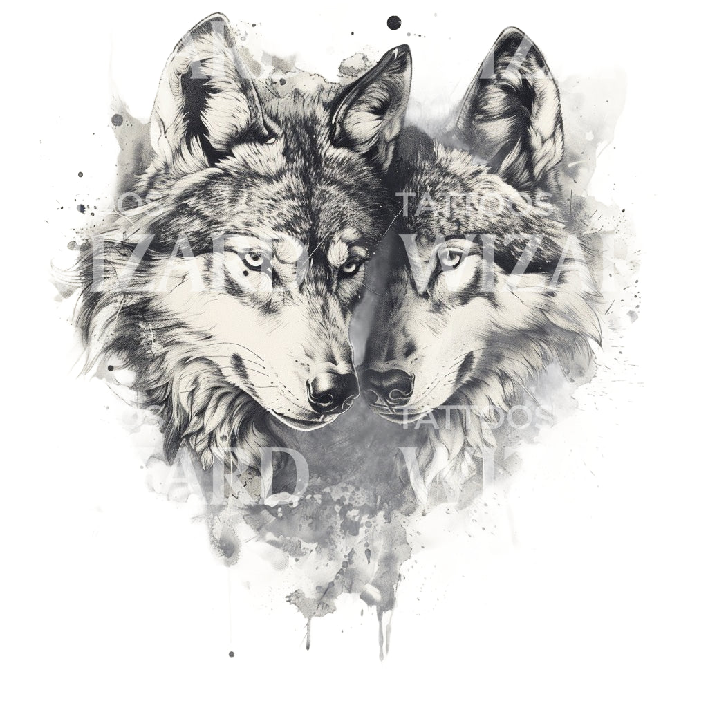 Tender Couple of Wolves Tattoo Design