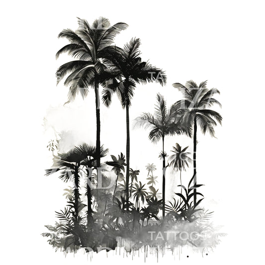 Tropical Jungle with Fog Tattoo Design