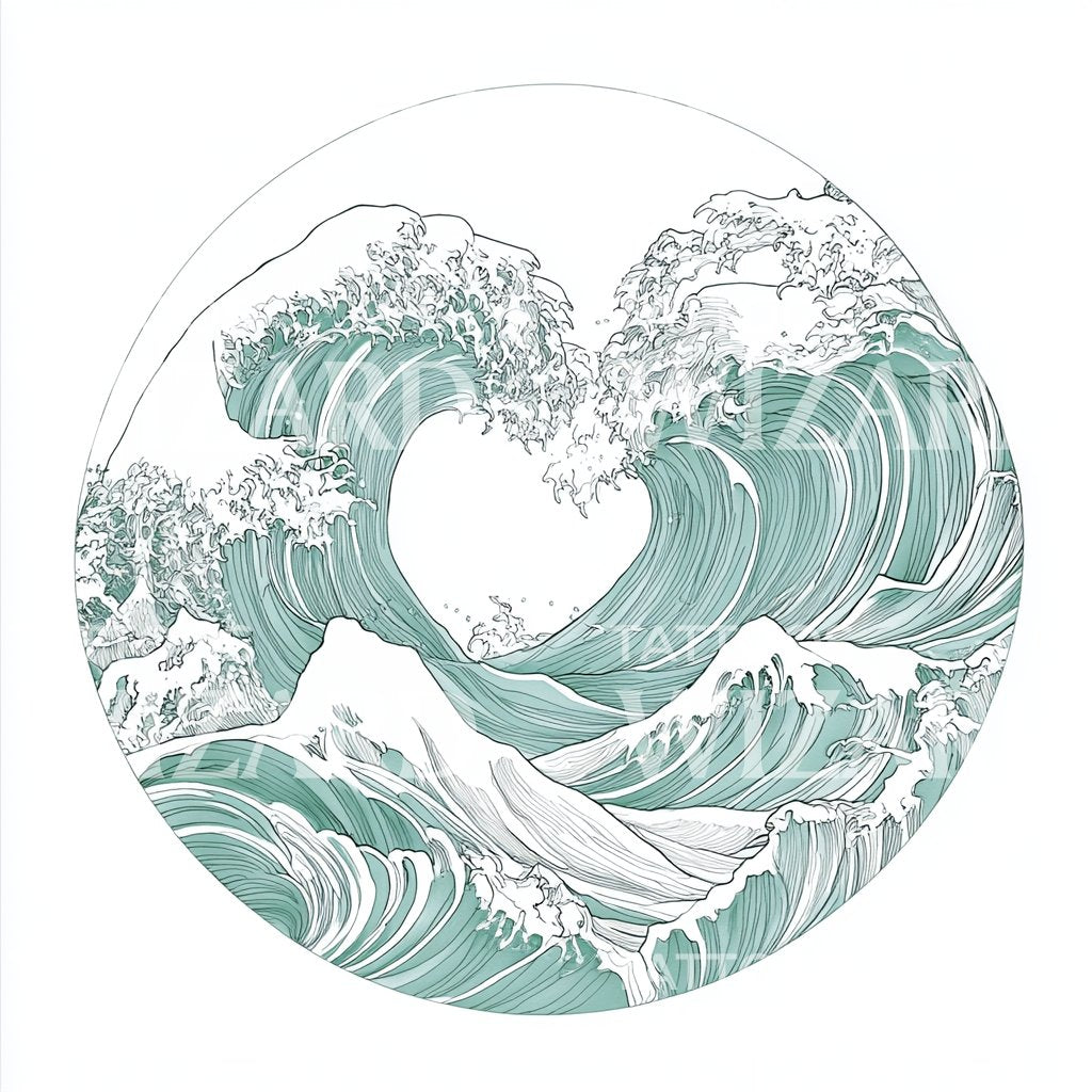 Turquoise Stormy Sea Symbol Tattoo Design