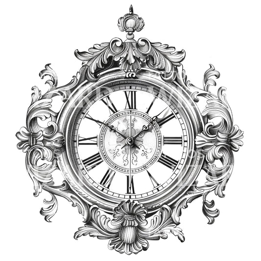 A Victorian Clock Drawing Tattoo Design