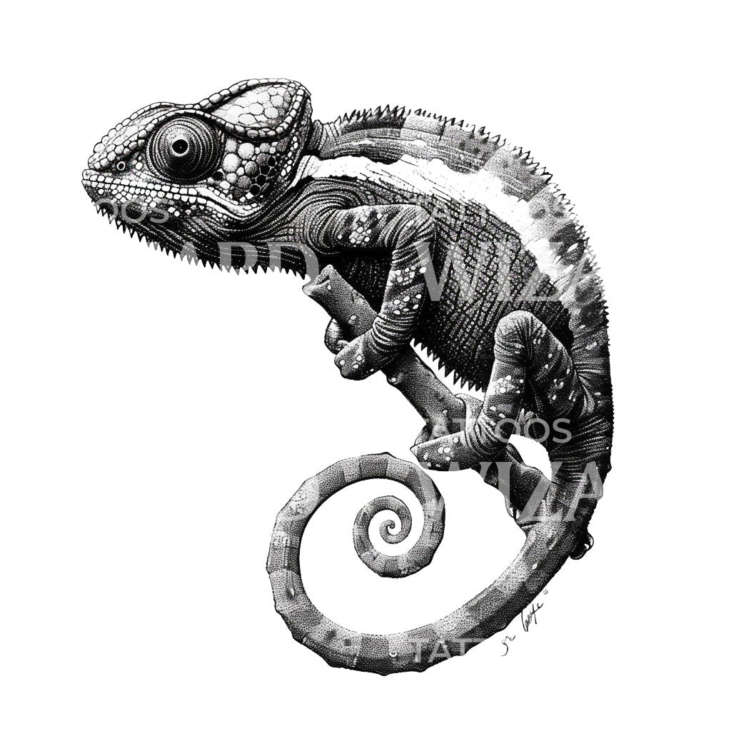 Vintage Chameleon Ink Tattoo Idea