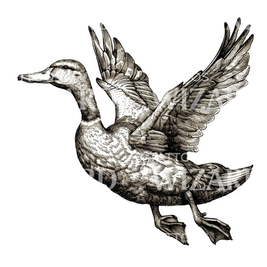 Vintage Duck Cross-Hatched Tattoo Idea