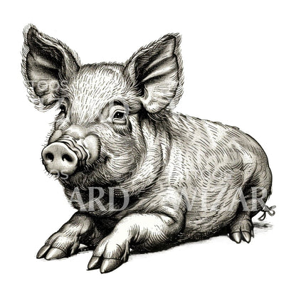 Vintage Pig Illustration Tattoo Idea