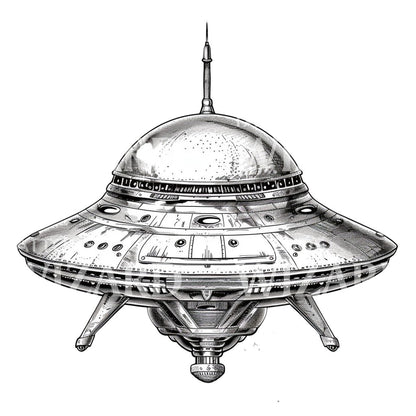 Vintage Spaceship Tattoo Idea