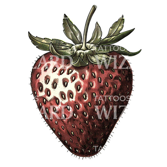 Vintage Strawberry Color Tattoo Idea