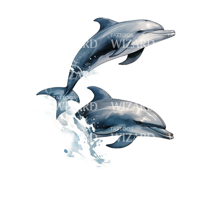 Watercolor Dolphins Swimming Together