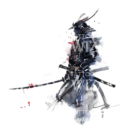 Watercolor Samurai Tattoo Design