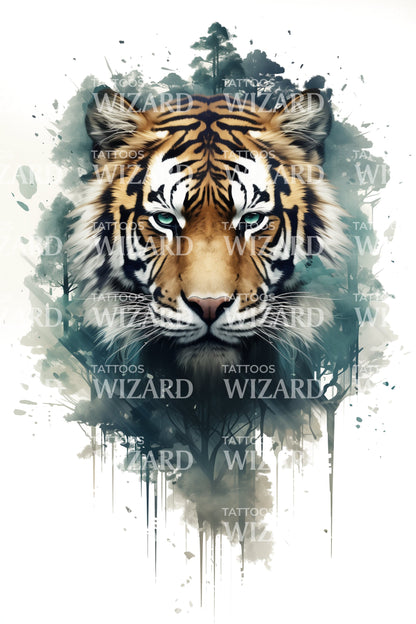 Watercolor Tiger Tattoo Idea