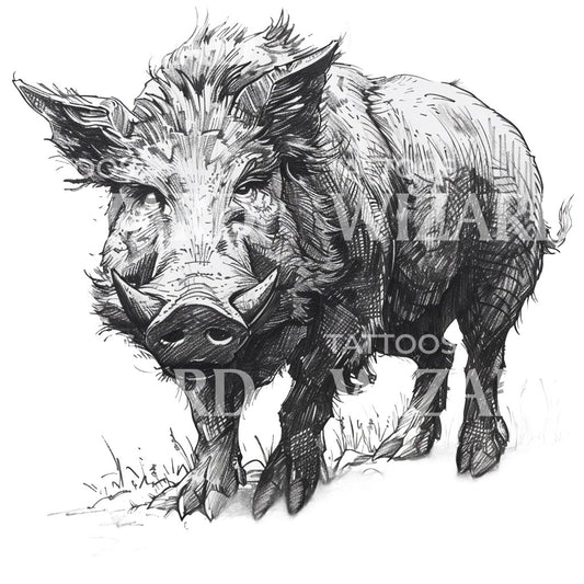 Wild Boar Sketch Tattoo Idea