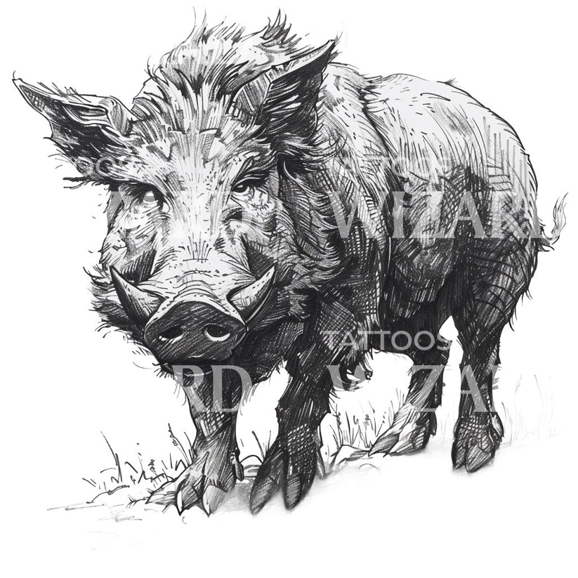 Wild Boar Sketch Tattoo Idea – Tattoos Wizard Designs