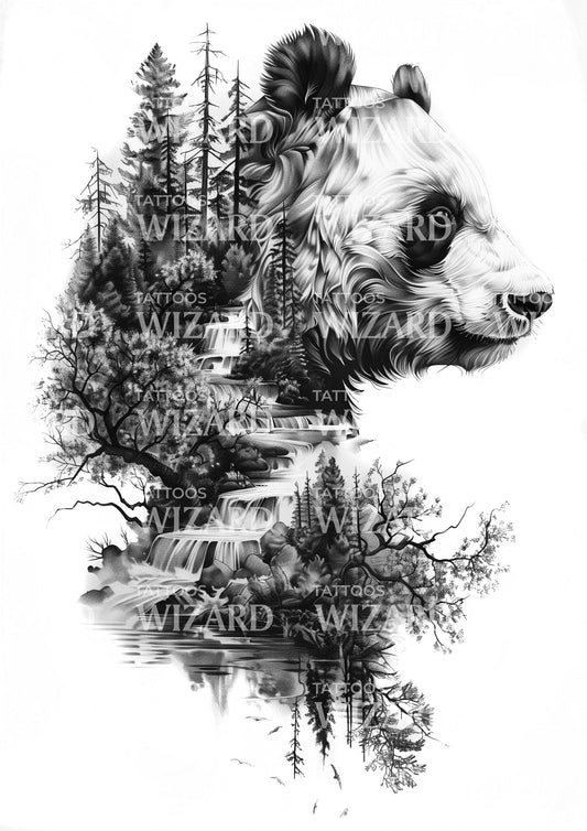 Wild Panda Composition Tattoo Idea