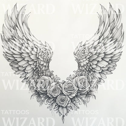Wings of Roses Elegant Symbol Tattoo Design