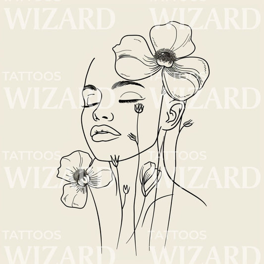 Woman with Floral Composition Tattoo Design