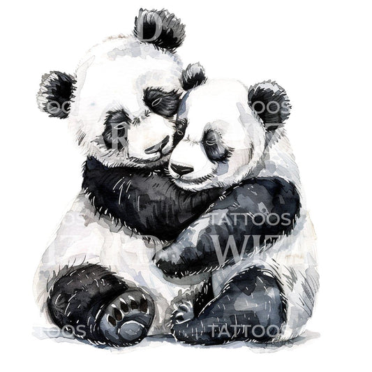 Young Siblings Hugging Panda Tattoo Idea