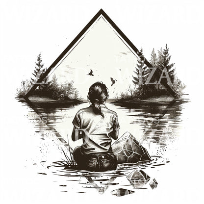 Woman in the Lake Tattoo Design