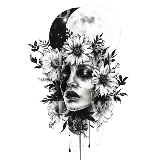 Dark Side Portrait Moon Tattoo Design