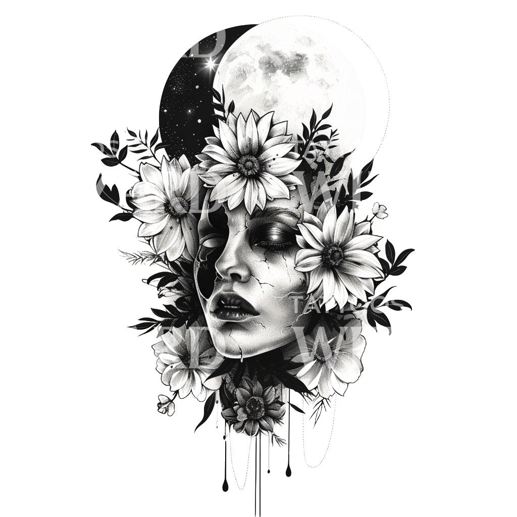 Dark Side Portrait Moon Tattoo Design