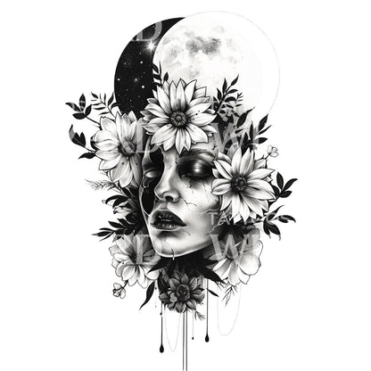 Dark Side Portrait Moon Tattoo Design