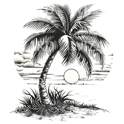Palmtree Sunset Black and White Tattoo Design