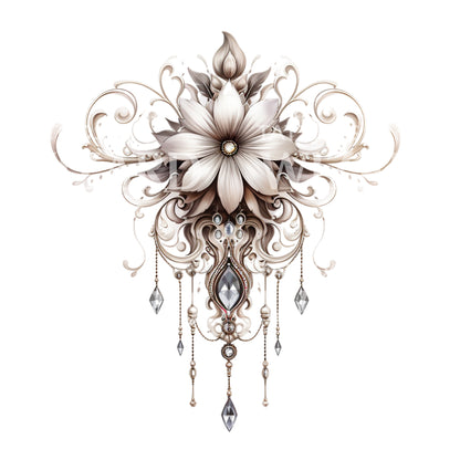 Flowers and Cristal Jewelry Tattoo Design