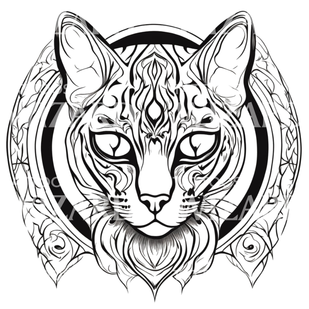 A Bengal Cat Head with Patterns Circle Tattoo Design – Tattoos Wizard ...