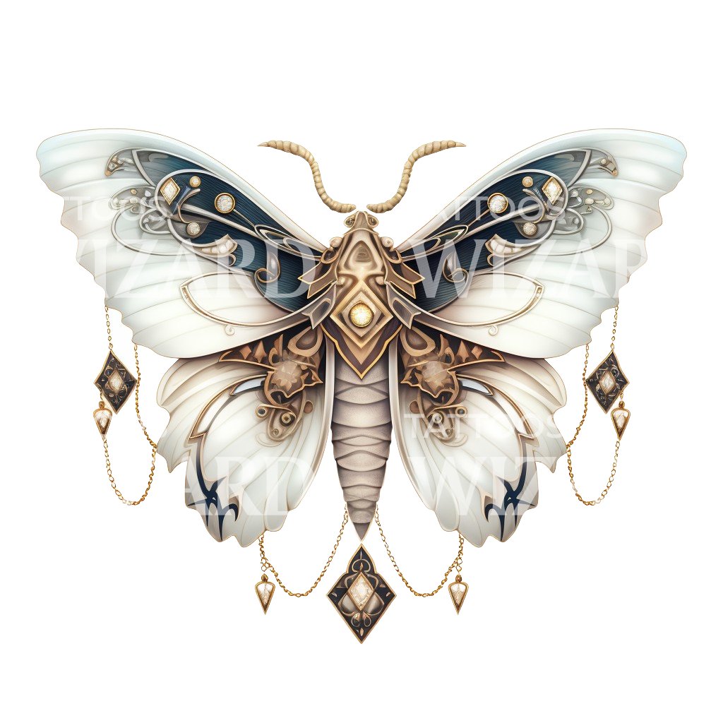 Neo Traditional Moth Tattoo Design