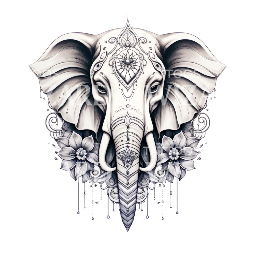 Indian Elephant Ornamental Tattoo Design