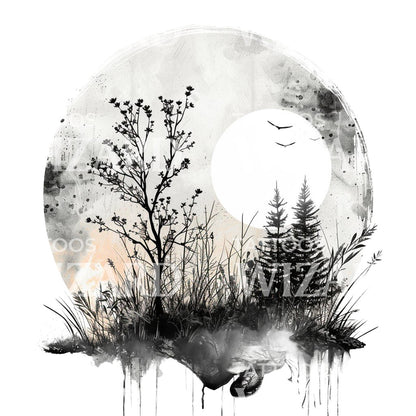 Dark Watercolor Landscape Tattoo Design