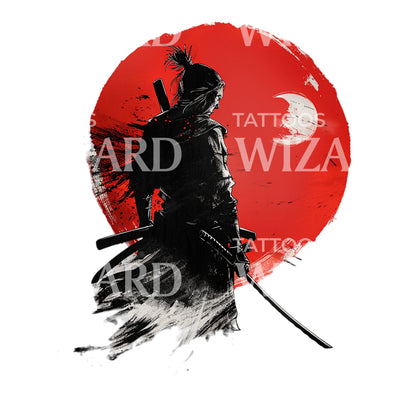 Samurai at Sunset Tattoo Design
