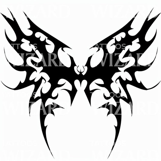 Abstract Butterfly-Shaped Tribal Wing Tattoo Design