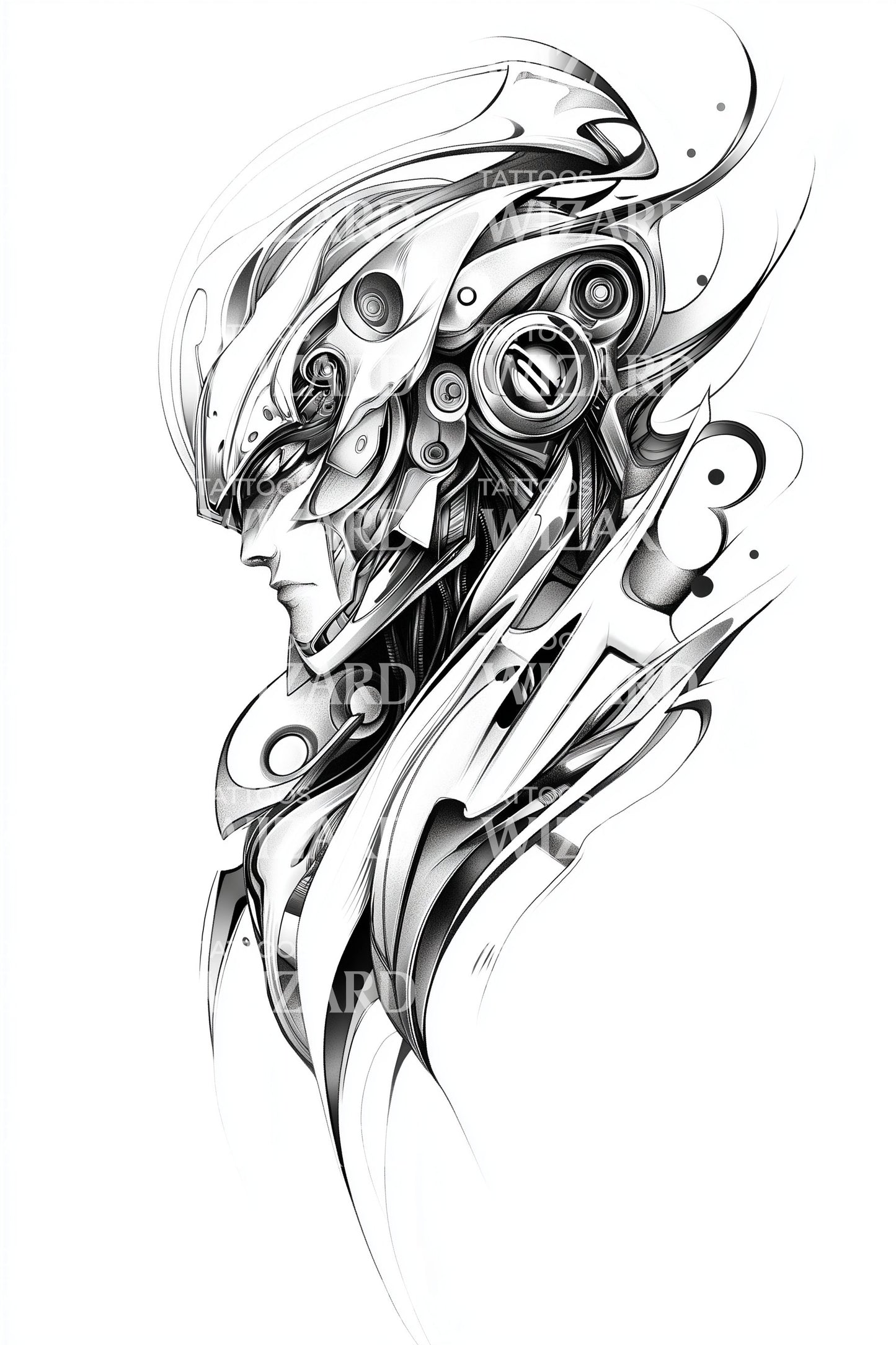 Abstract Cyber Skull Tattoo Design