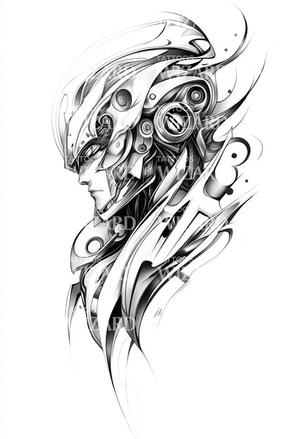 Abstract Cyber Skull Tattoo Design