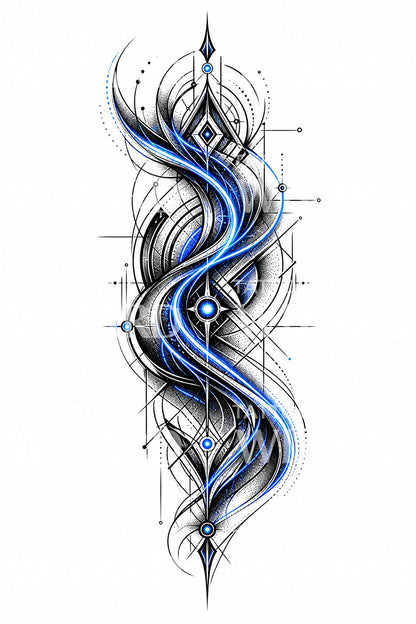 Abstract Glow Wave Tattoo Design