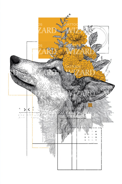 Illustrazione Tatuaggio Lupo Ululante Astratto
