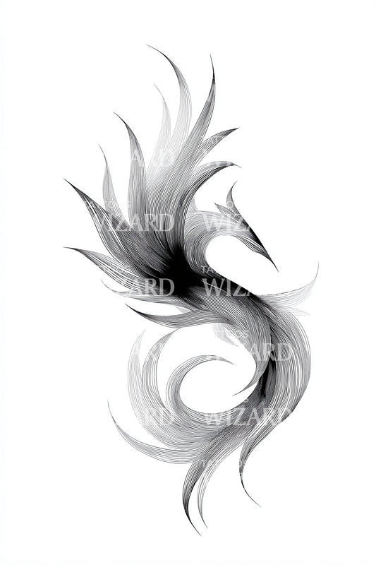 Design di tatuaggio astratto con fenice a spirale