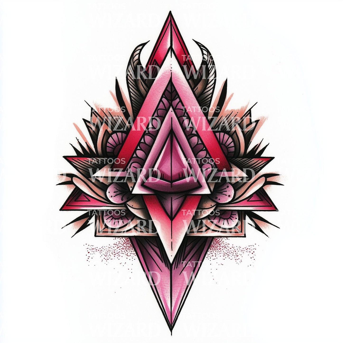 Abstract Pink Triangle with Geometric Flair Flash Tattoo