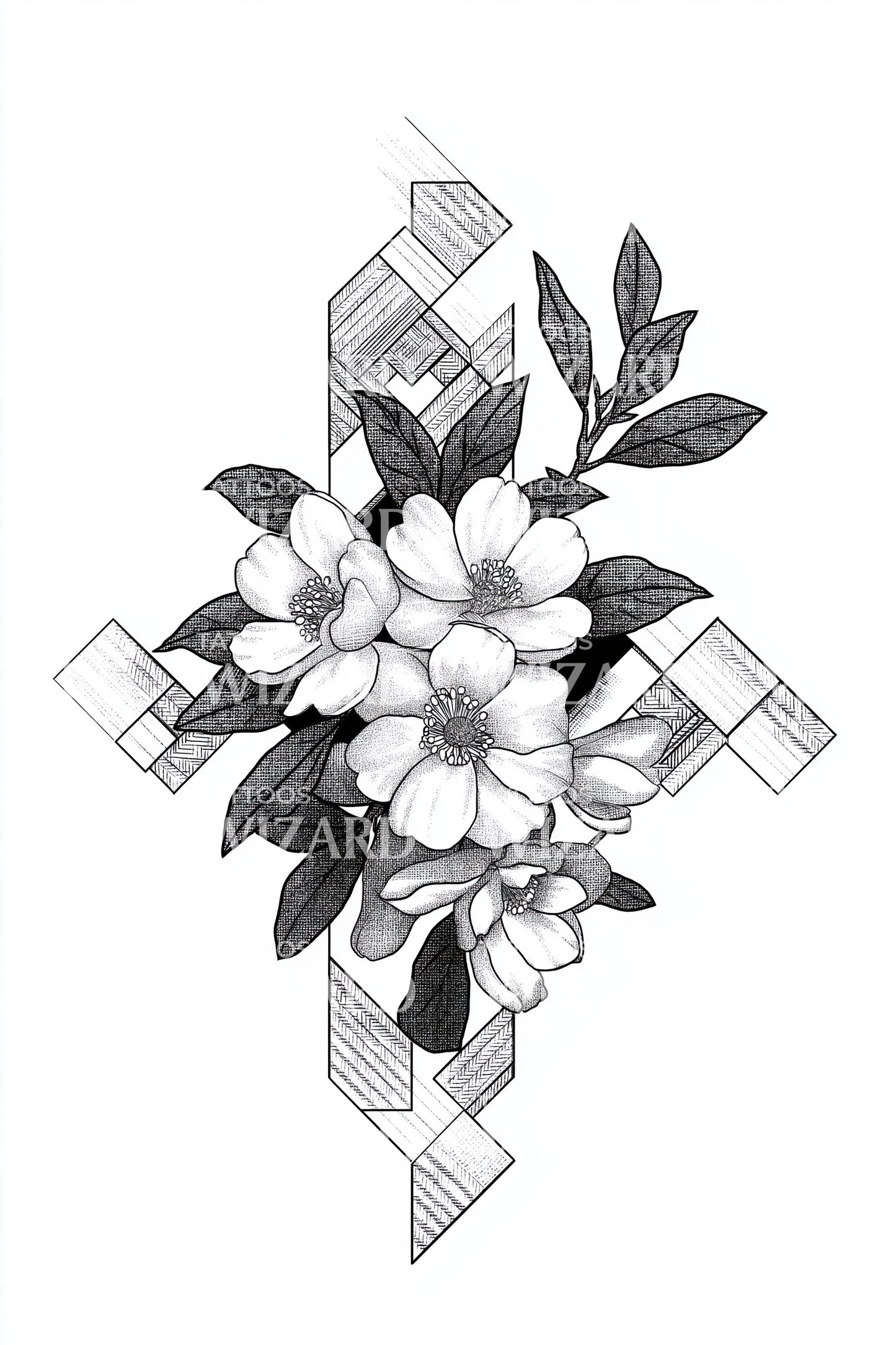 Abstract Plumeria Blocks Tattoo Idea