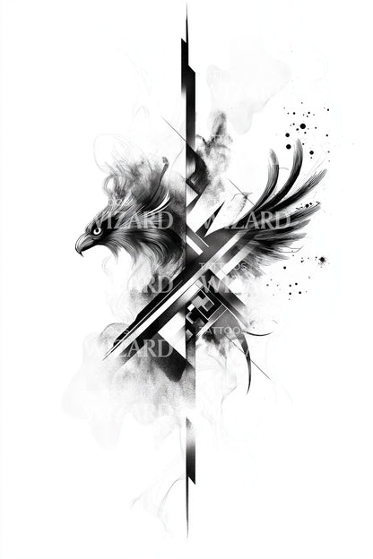 Abstract Raven Flight Tattoo Design