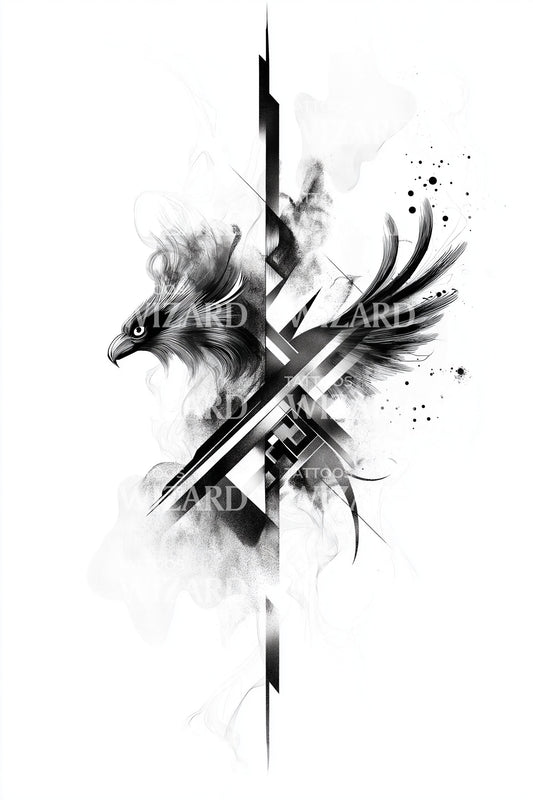 Abstract Raven Flight Tattoo Design