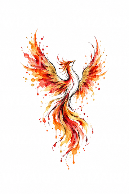 Abstract Watercolor Phoenix Tattoo Design